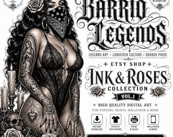 Colección Tinta y Rosas Vol. 1 / Paquete de Arte de Tatuajes Chicanos / 4 Descargas Digitales