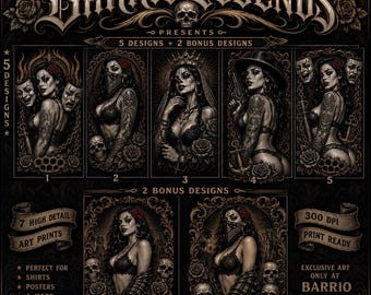 Láminas de arte chicano y chola / Paquete de imágenes PNG estilo tatuaje chicano (descarga digital)