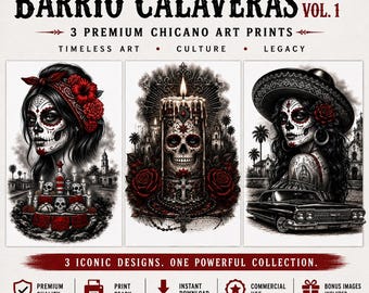 Barrio Calaveras Vol. 1 Láminas de Arte Chicano / Calavera de Azúcar, Estilo Tatuaje (Descarga Digital)