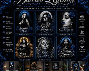 Láminas de arte gótico chicano Reina Del Barrio / Arte mural Lowrider Dark Latina (Descarga digital)