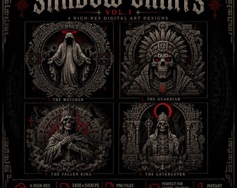Santos de las Sombras Vol. 1 / Arte digital gótico azteca / Diseños de guerreros calavera oscuros / Alta resolución