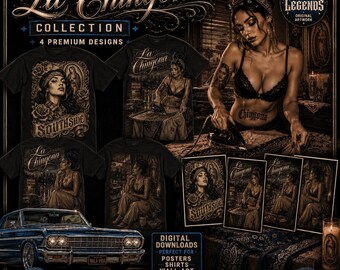 Paquete de arte de tatuajes chicanos / Arte mural lowrider / Descarga digital chicana (7 diseños)