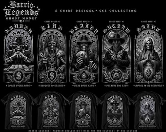 GHOST MONEY VOL. 1 – Paquete de diseños de camisetas de esqueletos góticos / Arte urbano chicano /