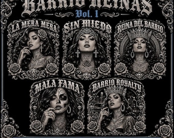 Paquete de diseños de tatuajes chicanos / Barrio Reinas Vol. 1, Arte mural latino (Descarga digital)
