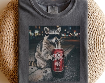 Comfort Colors® Cool Raccoon Graphic Tee, Fun Animal Lover Shirt, Vintage Raccoons Dr Pepperr shirt, Funny Meme Genz Dank Raccoons Shirt
