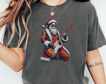 Comfort Colors®Rockstar Santa Shirt, Rockin Around The Christmas Shirt, Retro Santa Rock Music Shirt, Santa Claus Clothing, Gift for Him