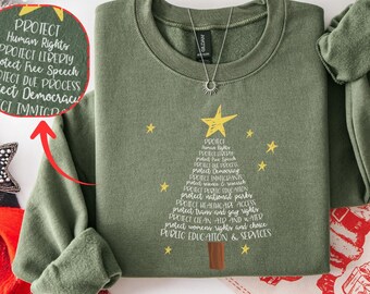 Protect Democracy Christmas Tree Sweatshirt, Anti Trump Fascism, Liberal Values Shirt, Social Justice Sweatshirt, Liberal Christmas Tee