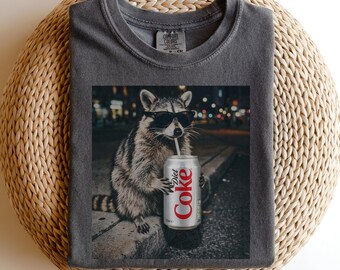 Comfort Colors® Cool Raccoon Graphic Tee, Fun Animal Lover Shirt, Vintage Raccoons Diet Coke shirt, Funny Meme Genz Dank Raccoons Shirt