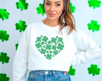 Women's Shamrock Heart Sweater, St Patricks Day Sweatshirt, St Paddy Outfit, Funny Patty Day Tee Irish Women's Shirt, Irish Girl Tee