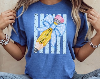 Personalized Teacher Shirt, Custom Name Teacher Tee, Floral Coquette Teacher Gift, Back To School Shirt Kindergarten Teacher