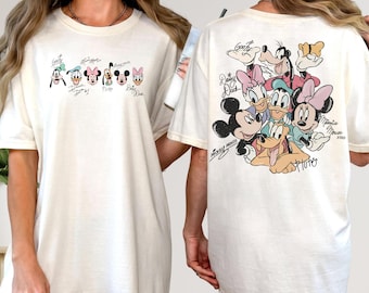 Comfort Colors® Retro Mickey and Friends Signatures Front and Back, Disney Characters T-Shirts, Mickey & Co Gift, Disney Mouse Head Shirt