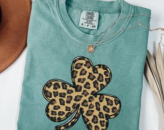 Comfort Colors®Leopard Shamrock Sweatshirt, Womens Shenanigans Shirt, Cute St Patricks Day Shirt, Lucky Shirt, Irish Shirt, Four Leaf Clover