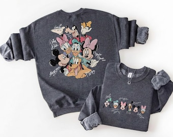 Retro Mickey and Friends Signatures Front and Back, Magical Shirt, Disney Characters Shirt, Mickey & Co Gift, Disney Mouse Head Shirt