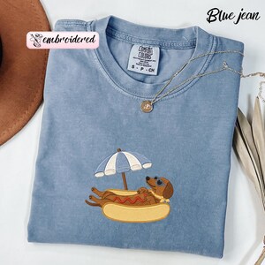 Embroidered Funny Dachshund Comfort Colors Shirt: Summer Hot Dog Tee, Gift For Dog Mom image 3