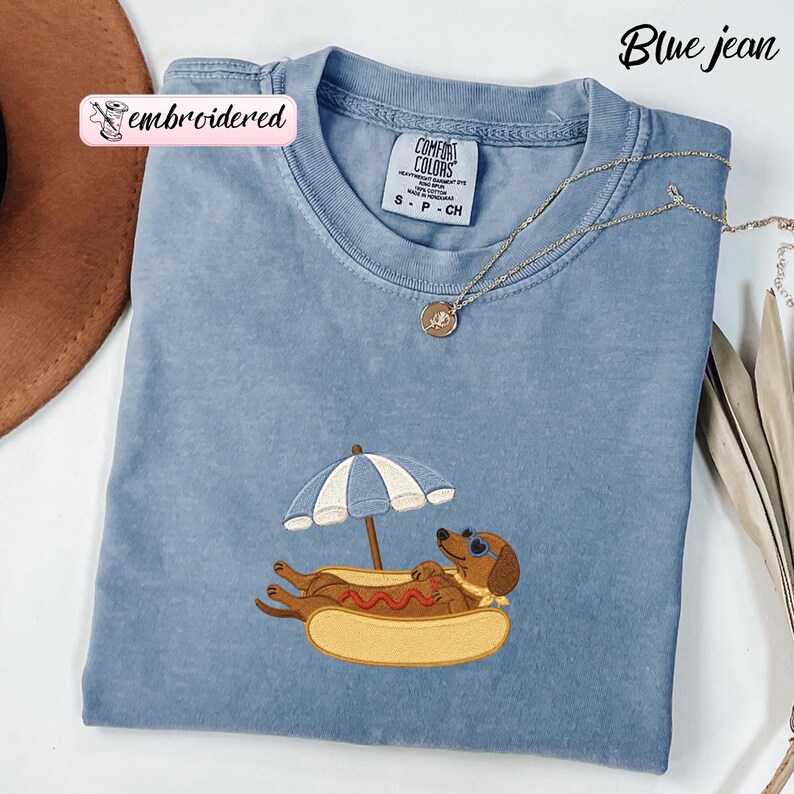 Embroidered Funny Dachshund Comfort Colors Shirt: Summer Hot Dog Tee, Gift For Dog Mom image 3