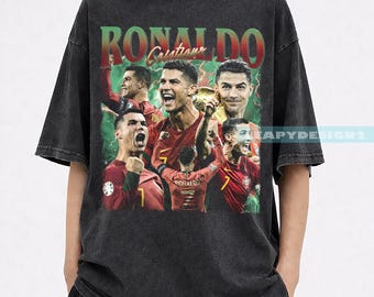 Koszulka z grafiką w stylu vintage z limitowanej kolekcji Cristiano Ronaldo CR7, koszulka piłkarska Portugalii, prezent dla kibica piłki nożnej