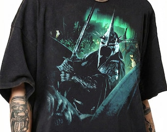 Vintage 90s Nazgul T-Shirt, Distressed Ringwraith Middle Earth Shirt, Dark Fantasy Graphic Tee
