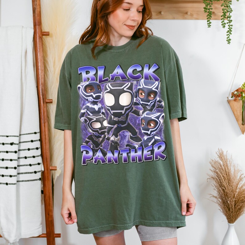 Retro Black Panther Kid Shirt, Spidey and His Amazing Friends Tee, Kids Superhero Comfort Colors Shirt, Wakanda Forever Chibi Gift image 6