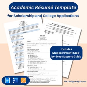 High School Academic Resume Template | College Admissions | Scholarship Applications for Students | Editable PDF