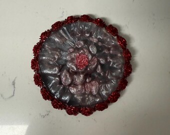 Beautiful 3D Bloom Flower Coaster! Red Rose Edge!