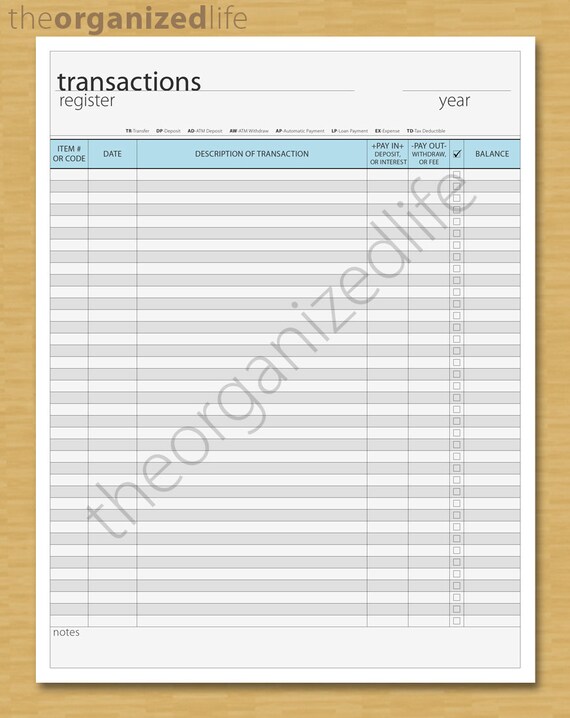 transactions register bill tracker pdf etsy