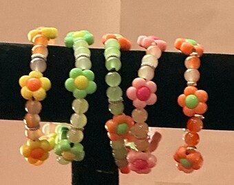 Large flower Charmed bracelet with glass beads