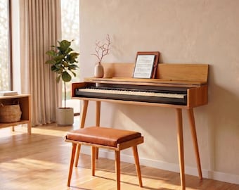 Handmade Solid Wood Piano Stand – Mid Century Modern Keyboard Table, Japandi Digital Piano Stand, Luxury Minimalist Music Furniture