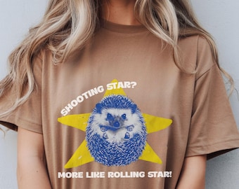 T-shirt étoile filante ressemblant plus à une étoile roulante, t-shirt citation hérisson drôle, chemise animal mignon maladroit