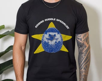 T-shirt spécialiste des câlins cosmiques, t-shirt graphique mignon étoile hérisson, chemise impertinente citation animale