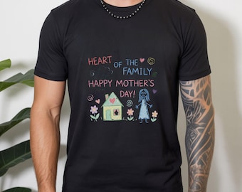 Chemise coeur de famille pour la fête des mères, t-shirt pour maman joyeuse fête des mères, joli t-shirt de famille aux crayons de couleur, chemise couleurs confort, fête des mères