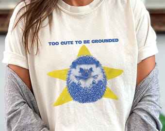T-shirt trop mignon pour ne pas être mis à la terre, t-shirt espace hérisson amusant, chemise graphique rétro avec étoiles pixelisées, vêtements impertinents pour adultes
