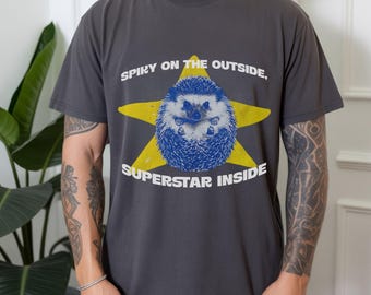 T-shirt à l'intérieur superstar épineux à l'extérieur, t-shirt citation hérisson drôle, chemise graphique animal mignon