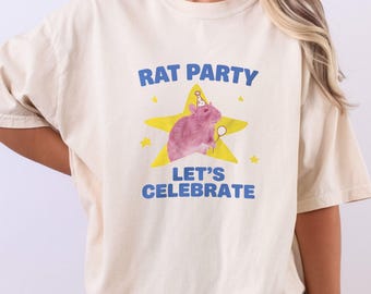 Chemise fête des rats, t-shirt rat drôle, t-shirt Lets Celebrate, jolie chemise graphique rat rose, cadeau de fête animal pour les amateurs de rats, chemise couleurs confort