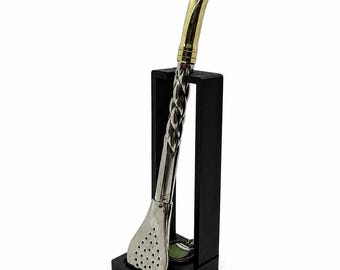 高級ジャーマンシルバー製ボンビージャ 17.5cm ブロンズ製オウムのくちばし型マテ茶ストロー プレミアムスプーンフィルター付き + 無料ディスプレイスタンドギフト