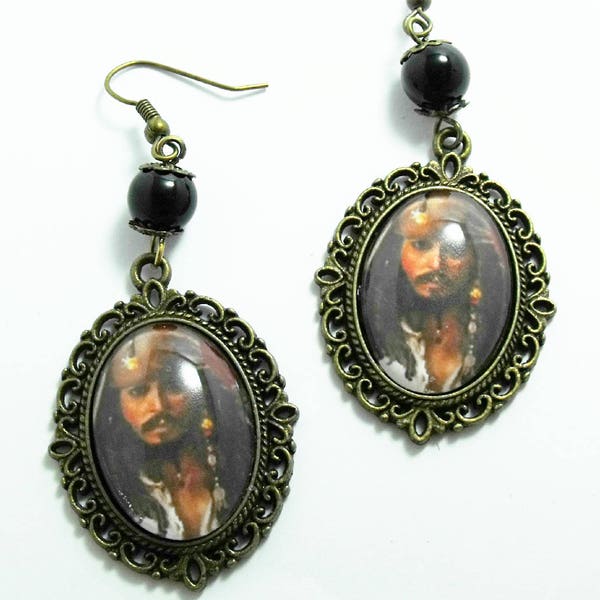 Bronze Image Earrings,  Glass Pendant Earrings With Black Pearls Women's Gift  Handmade