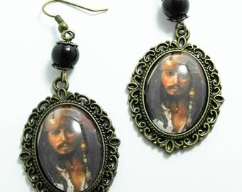 Bronze Image Earrings,  Glass Pendant Earrings With Black Pearls Women's Gift  Handmade