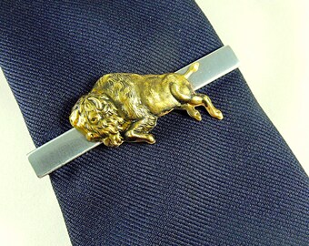 Tie Bar Tie Clip,    Brass Buffalo Stamping,  Mens Accessories  Handmade