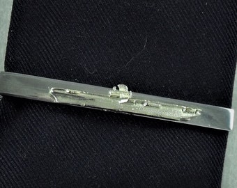 Tie Bar Clip, Silver Navy Aircraft Carrier, Active Duty Reserve Retired Wedding Accessory Mens Accessories  Handmade