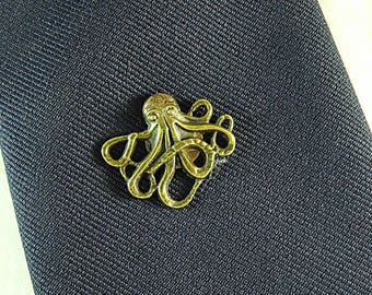 Tie Tack Lapel Pin,   Mens Steampunk Bronze Octopus  Mens Accessories  Handmade