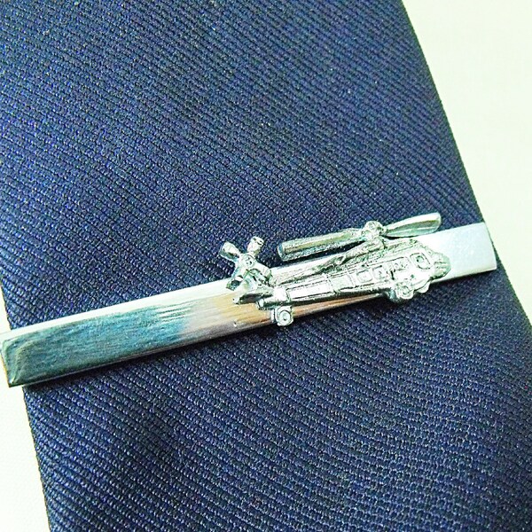 Tie Clip, Tie Bar,  Silver UH60 Helicopter,  Men's Accessories  Handmade