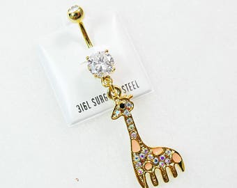 Belly Ring Gold Giraffe With Rhinestones Womens Gift Handmade Etsy