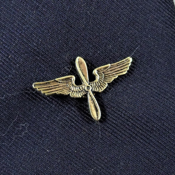 Tie Tack or Lapel Pin, Gold Aviator Wings and Propeller  Mens Accessories  Handmade