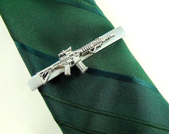 Tie Clip Tie Bar,  Silver Machine Gun Men's Accessories Handamde