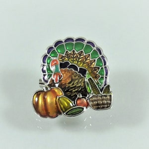 Thanksgiving, Fall Turkey Brooch Pin,  Silver and Enameled Women's Gift Handmade