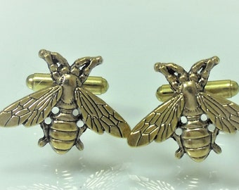 Bee Cufflinks, Antique Gold Plated, Men's Accessories, Men's Gift, Handmade