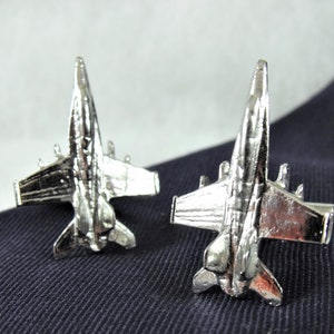 Mens Cufflinks,  F18 Super Hornet Fighter Jet Silver Cuff Links Mens Accessories  Handmade