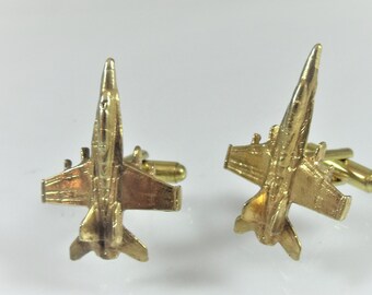 Mens Cufflinks,  F18 Super Hornet Fighter Jet Gold Plated Cuff Links Mens Accessories  Handmade