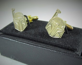 Star Wars Boba Fett Cufflinks,  Gold Plated, Gift Box Men's Accessories Handmade  FREE SHIPPING