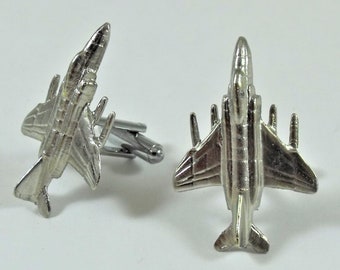 Silver Cuff Links,  F4 Phantom Fighter Jet  Mens Accessories  Handmade