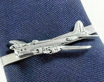 Tie Bar Tie Clip, Mens Silver Historical B-17 Bomber Airplane  Mens Accessories  Handmade